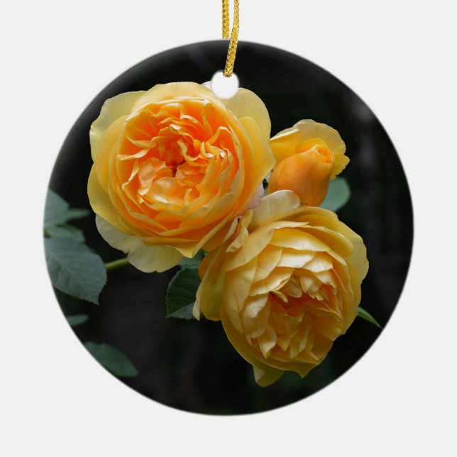 Yellow English Roses Ceramic Ornament (Front)