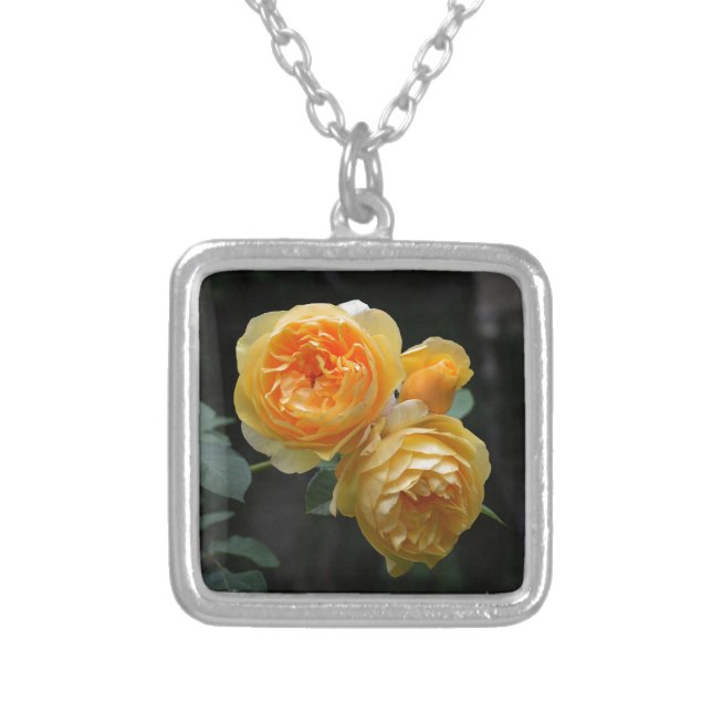 Yellow English Roses Silver Plated Necklace (Front)