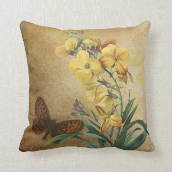 Yellow Erysimum With Butterfly Throw Pillow by BamalamArt at Zazzle