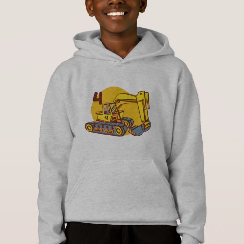 Yellow Excavator _ 4th Bithday Gift Hoodie