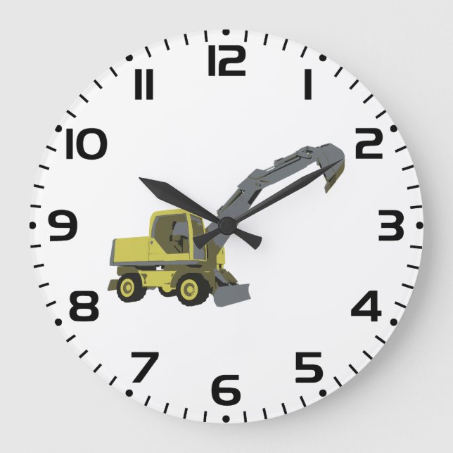 Yellow Excavator Construction Machinery Large Clock (Front)