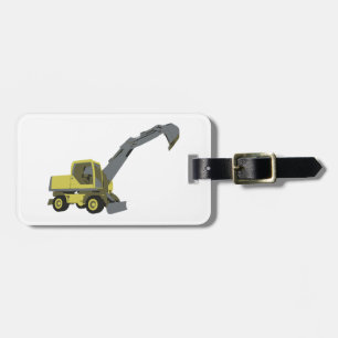 Yellow Excavator Construction Machinery Luggage Tag