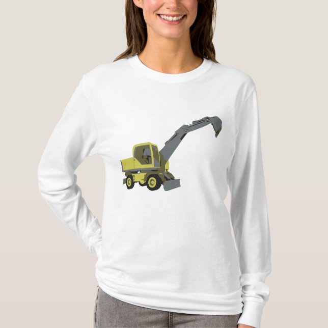 Yellow Excavator Construction Machinery T-Shirt (Front)