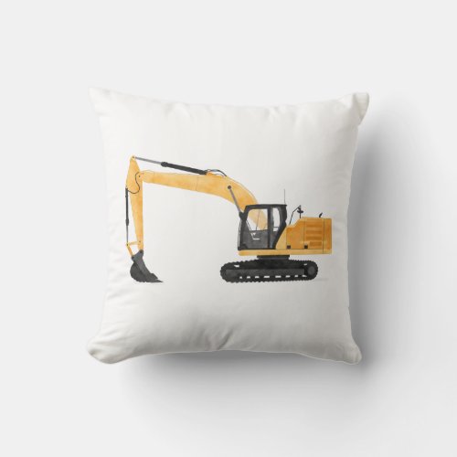 Yellow Excavator Construction Vehicle Boys Room Throw Pillow