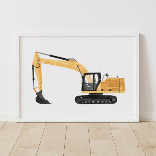 Yellow Excavator Contruction Kids Room Decor