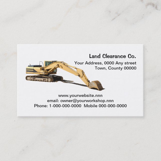 Yellow excavator cut out with resting bucket business card (Front)