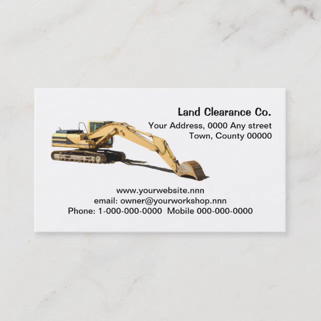 Yellow excavator cut out with resting bucket business card | Zazzle