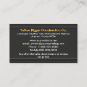 Yellow excavator discharging soil business card (Back)
