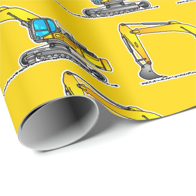 Yellow Excavator Gift Wrap, Building Construction Wrapping Paper