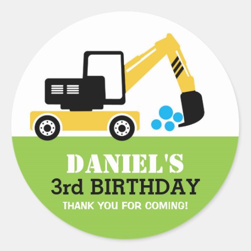 Yellow Excavator Kids Birthday Party Sticker