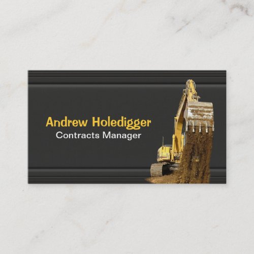 Yellow excavator on black business card