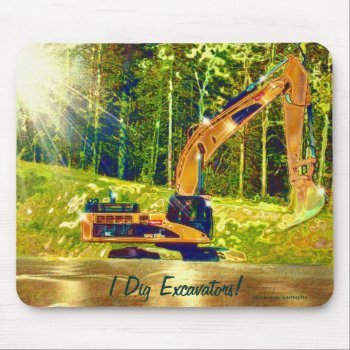 Yellow Excavator Power Shovel Art Mousepad by EarthGifts at Zazzle