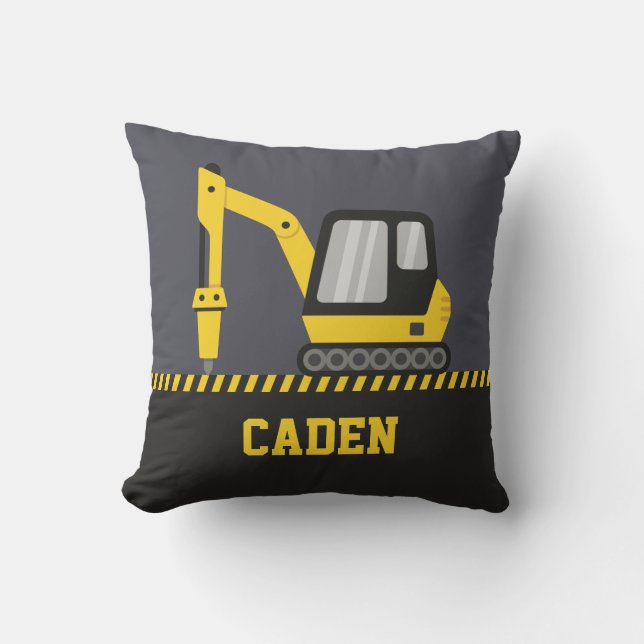 Yellow Excavator With Breaker Part Kids Room Throw Pillow (Front)