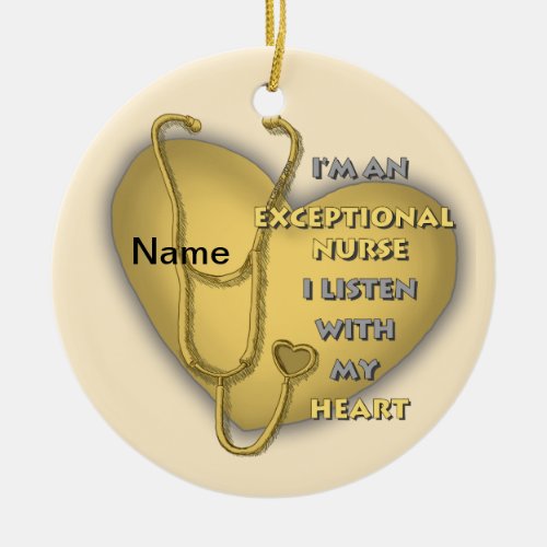 Yellow Exceptional Nurse custom name ornament 