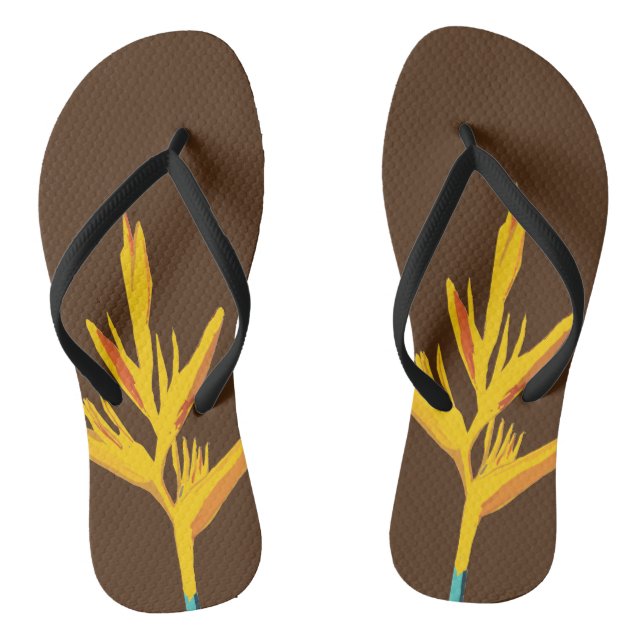 Yellow Exotic Flower Flip Flops (Footbed)