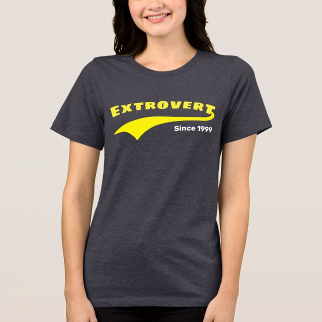 Yellow Extrovert Typography Swoosh Custom Date Tri-Blend Shirt (Front)