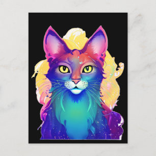 Yellow Eyed Colorful Cat Postcard