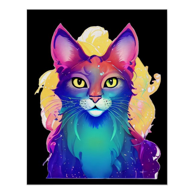 Yellow Eyed Colorful Cat Poster (Front)