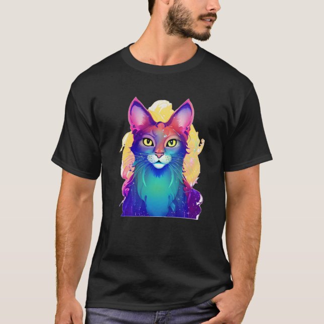 Yellow Eyed Colorful Cat T-Shirt (Front)