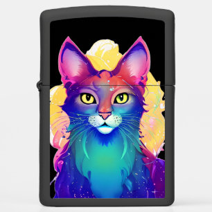 Yellow Eyed Colorful Cat Zippo Lighter