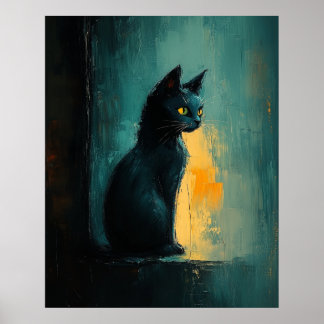 Yellow-Eyed Feline in Moody Brushwork Poster