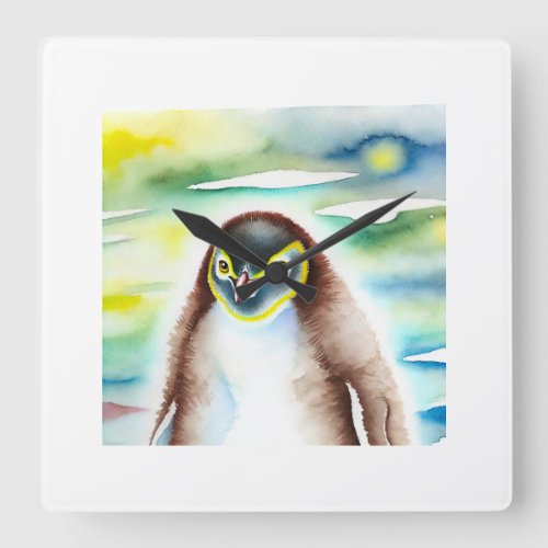 Yellow Eyed Penguin 070724AREF124 _ Watercolor Square Wall Clock