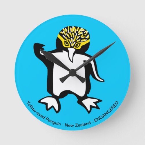 Yellow_eyed PENGUIN _ Endangered animal _Blue Round Clock