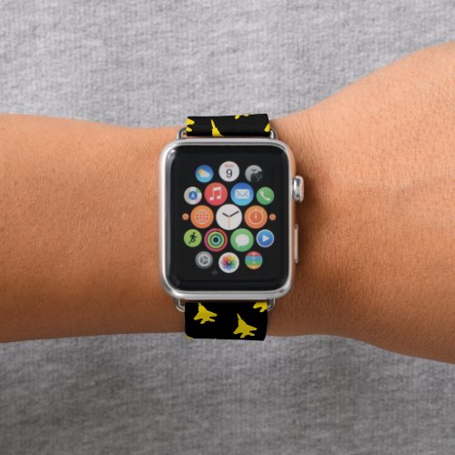 Yellow F_15 Pattern on Black Apple Watch Band