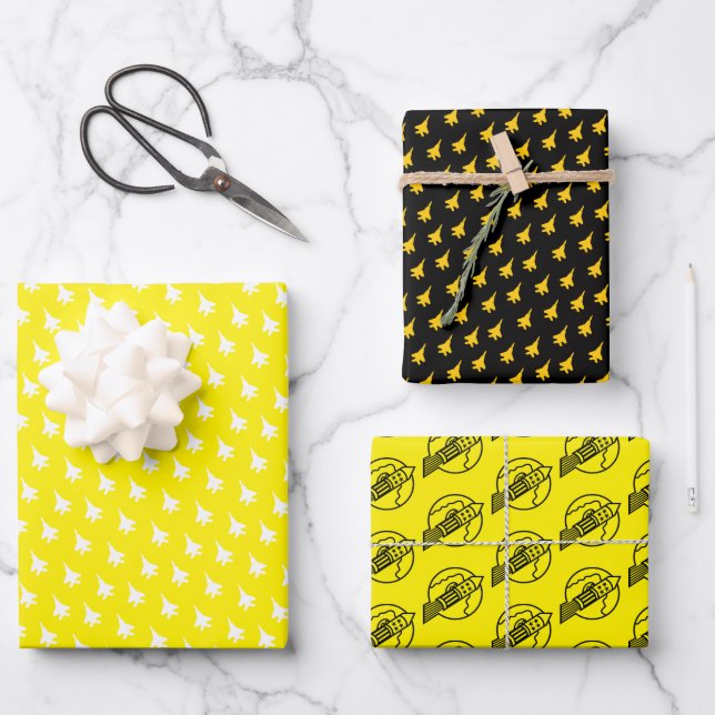 Yellow F-15E Strike Eagle Rocket Squadron Wrapping Paper Sheets (Front)