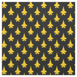 Yellow F-35 Lightning Fighter Jet Pattern on Black Fabric