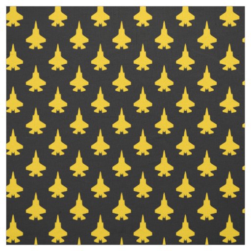 Yellow F-35 Lightning Fighter Jet Pattern on Black Fabric