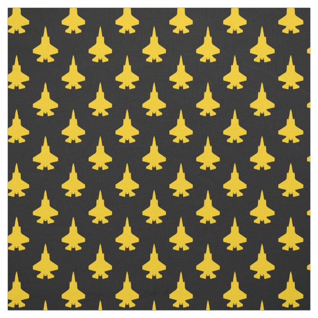 Yellow F-35 Lightning Fighter Jet Pattern on Black Fabric (Swatch)