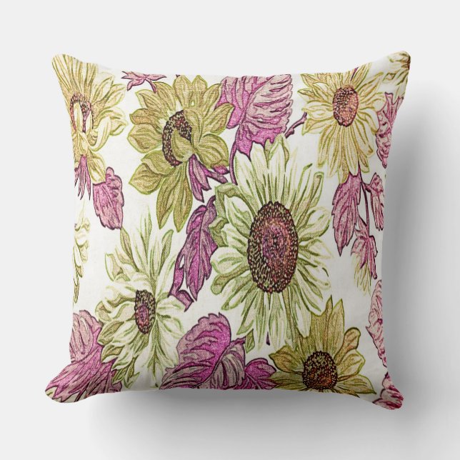 Yellow Fabric Flowers Throw Pillow (Front)