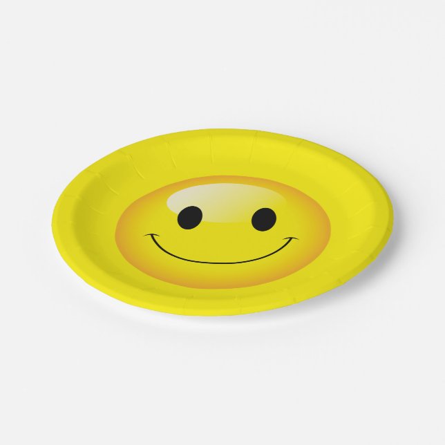 Yellow Face Happy Birthday Emoji Party Paper Plates (Angled)