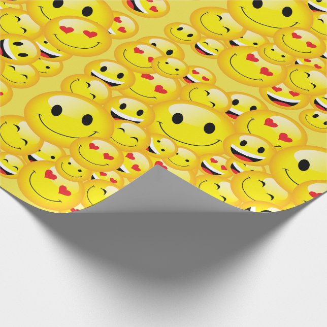 Yellow Face Happy Birthday Emoji Party Wrapping Paper (Corner)