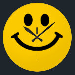 Yellow Face Large Clock<br><div class="desc">yellow smile, smiles face, faces, cute, yellow, happy, “happy face”, “happy faces”, “yellow face”, “yellow faces”, cartoon, “cartoon face”, “cartoon smile”, smile, smiles, laugh, yellow, adorable, uplifting, grin, "grinning face", "digital art, vector, graphic, hippy, hippie, retro, rave, vintage, emoticon, emoticons, humor, fun, funny, humorous</div>