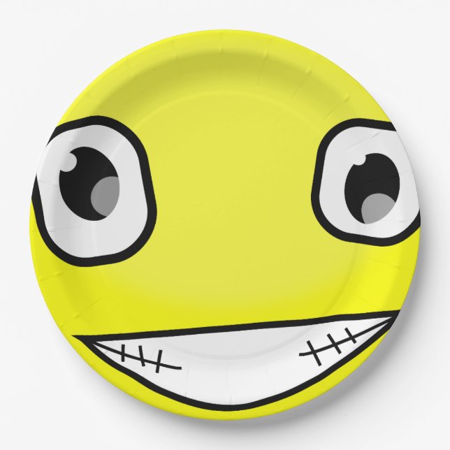 Yellow Face Laugh Emoticon Birthday Party Paper Plates (Front)