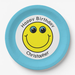 Yellow Face Personalized Birthday Party Paper Plates