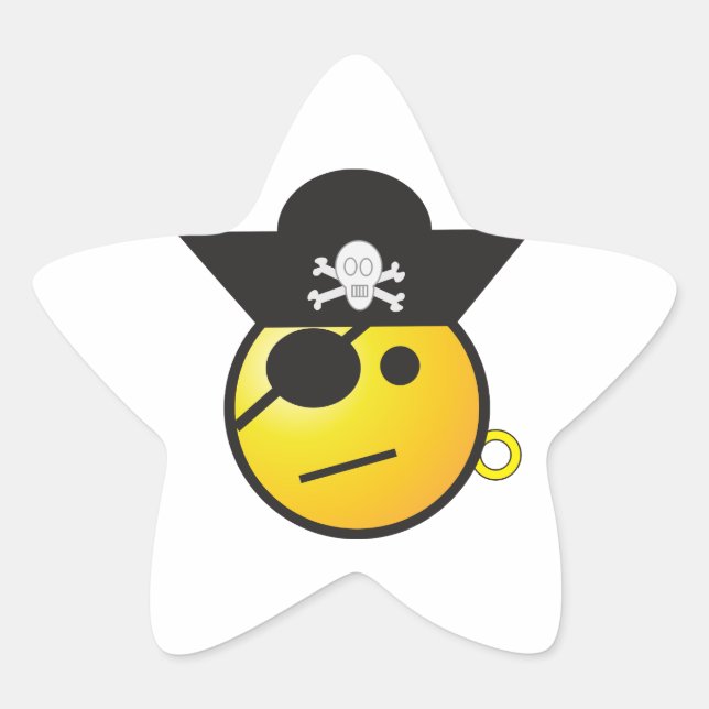 Yellow Face Pirate w/ Hat, Earring, & Patch Star Sticker (Front)