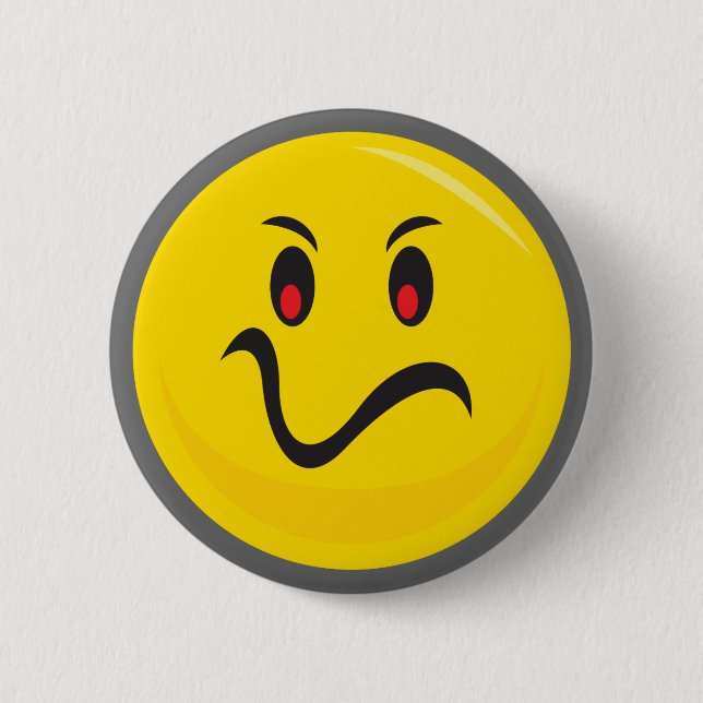 Yellow face that is annoyed pinback button (Front)