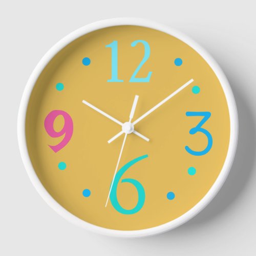 Yellow Face with Multicolored Numerals Girls Clock