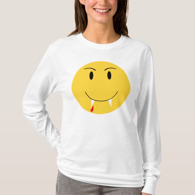 Yellow Face With Vampire Fangs Shirt (Front)