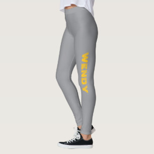 Yellow faded custom text on gray leggings