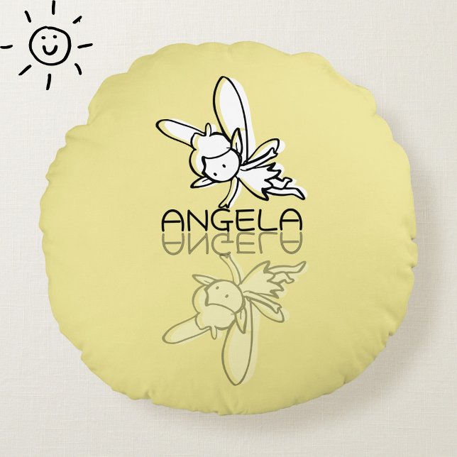 Yellow Fairy Reflection Doodle Custom Name  Round Pillow (Creator Uploaded)