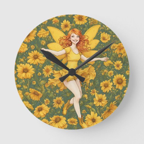 Yellow Fairy Round Clock