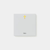 Yellow Faith Cross on Gray Name Post It Note Pad