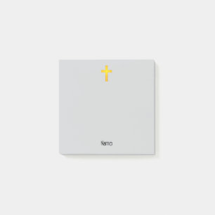 Yellow Faith Cross on Gray Name Post It Note Pad