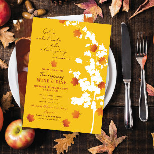 Yellow Falling Autumn Leaves Thanksgiving Dinner Invitation