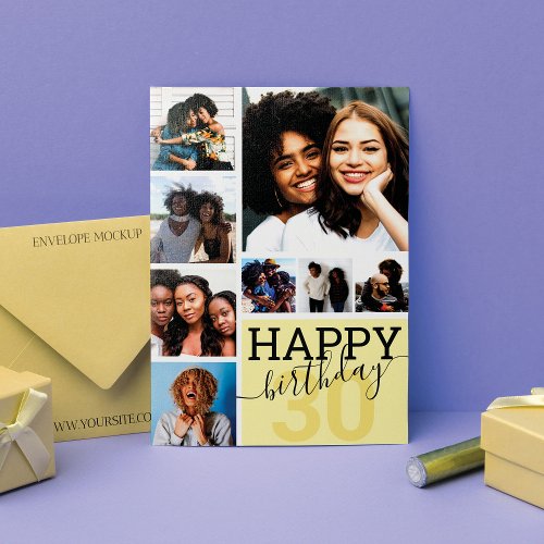 Yellow Family Friends Photo Collage Happy Birthday Card