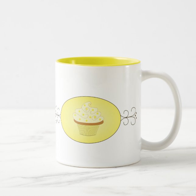 Yellow Fancy Cupcake Two-Tone Coffee Mug (Right)